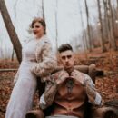 Szary garnitur męski w pomarańczową kratę glencheck