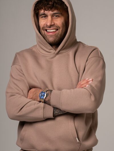 Męska bluza dresowa z kapturem w kolorze capuccino