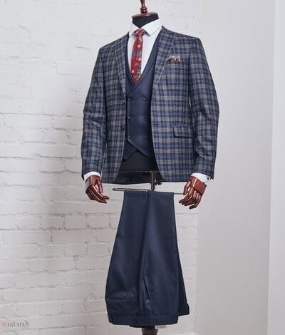 Szykowny, pełen klasy i elegancji garnitur męski w kratę glencheck