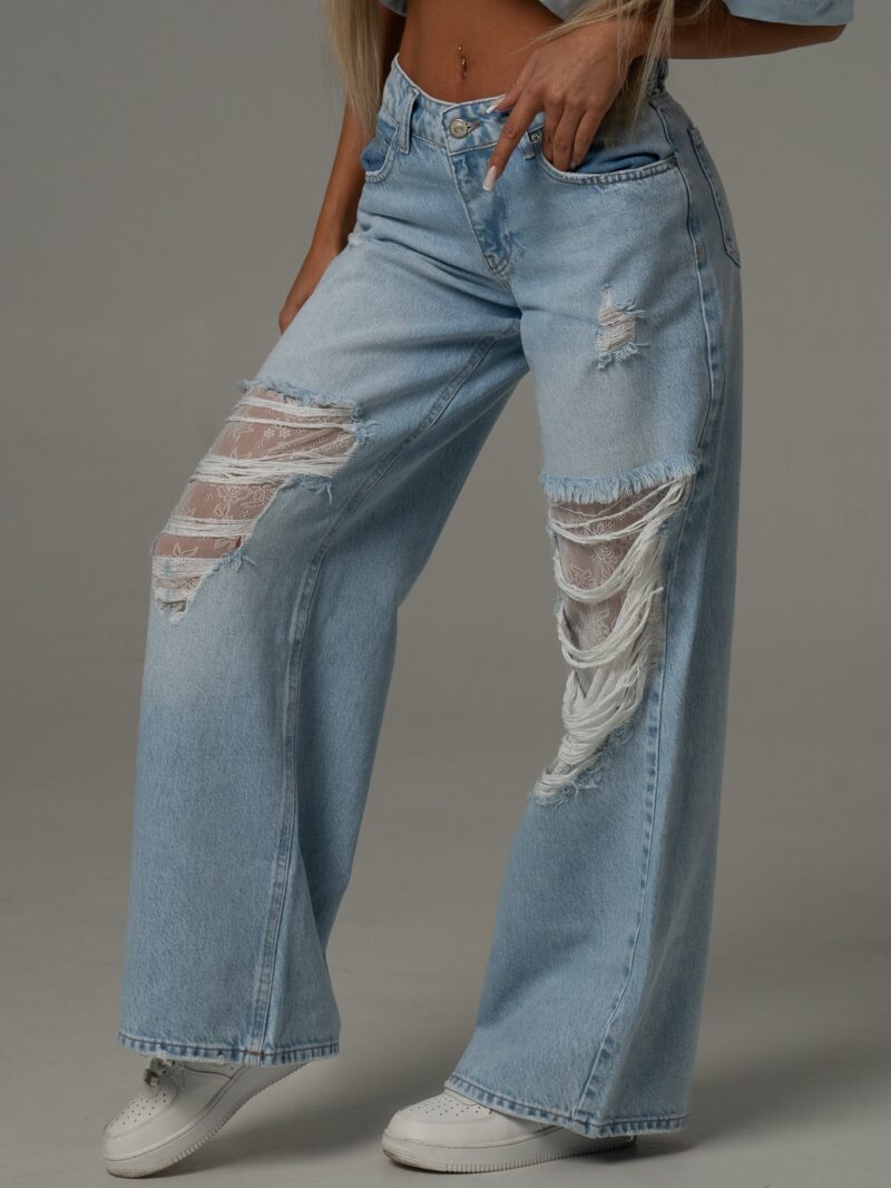 Jeansy damskie z wstawkami z koronki