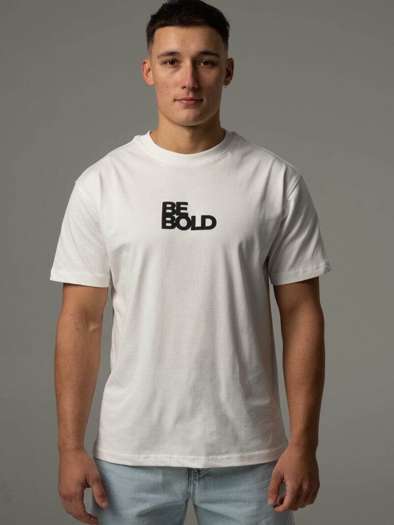 Biała koszulka męska oversize “Be bold”