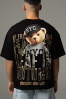 Czarna koszulka męska oversize z nadrukiem na plecach