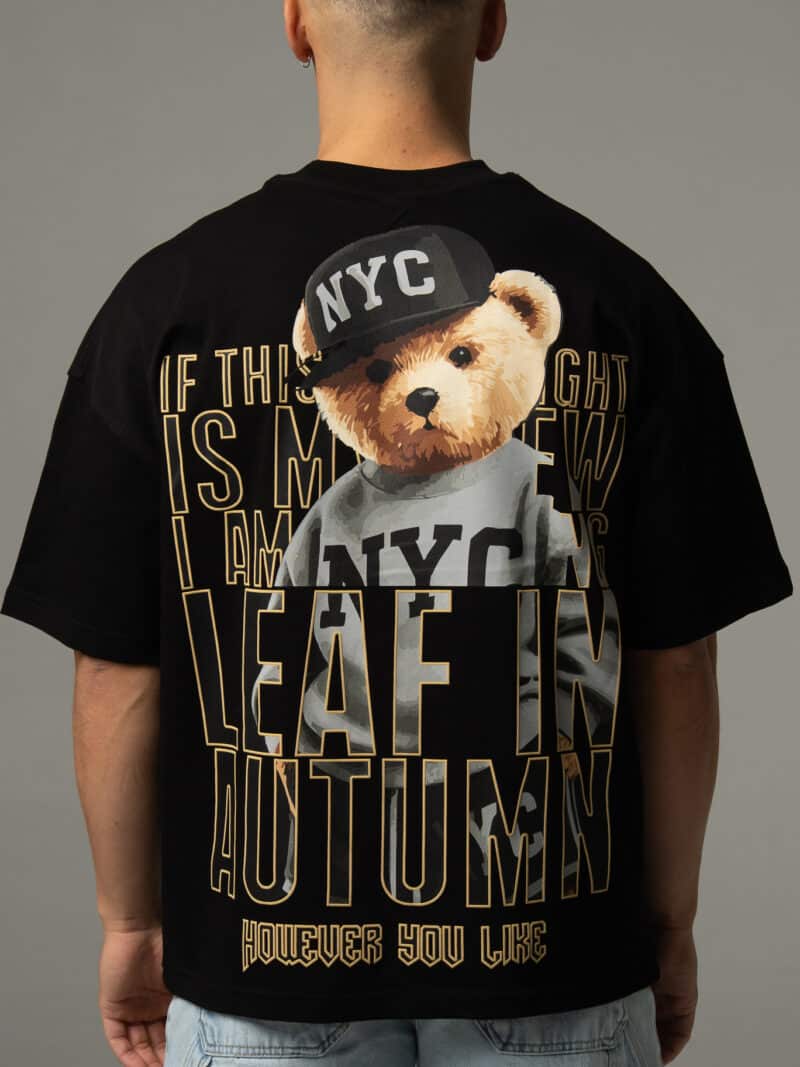 Czarna koszulka męska oversize z nadrukiem na plecach