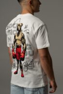 Biała koszulka oversize z bokserskim akcentem