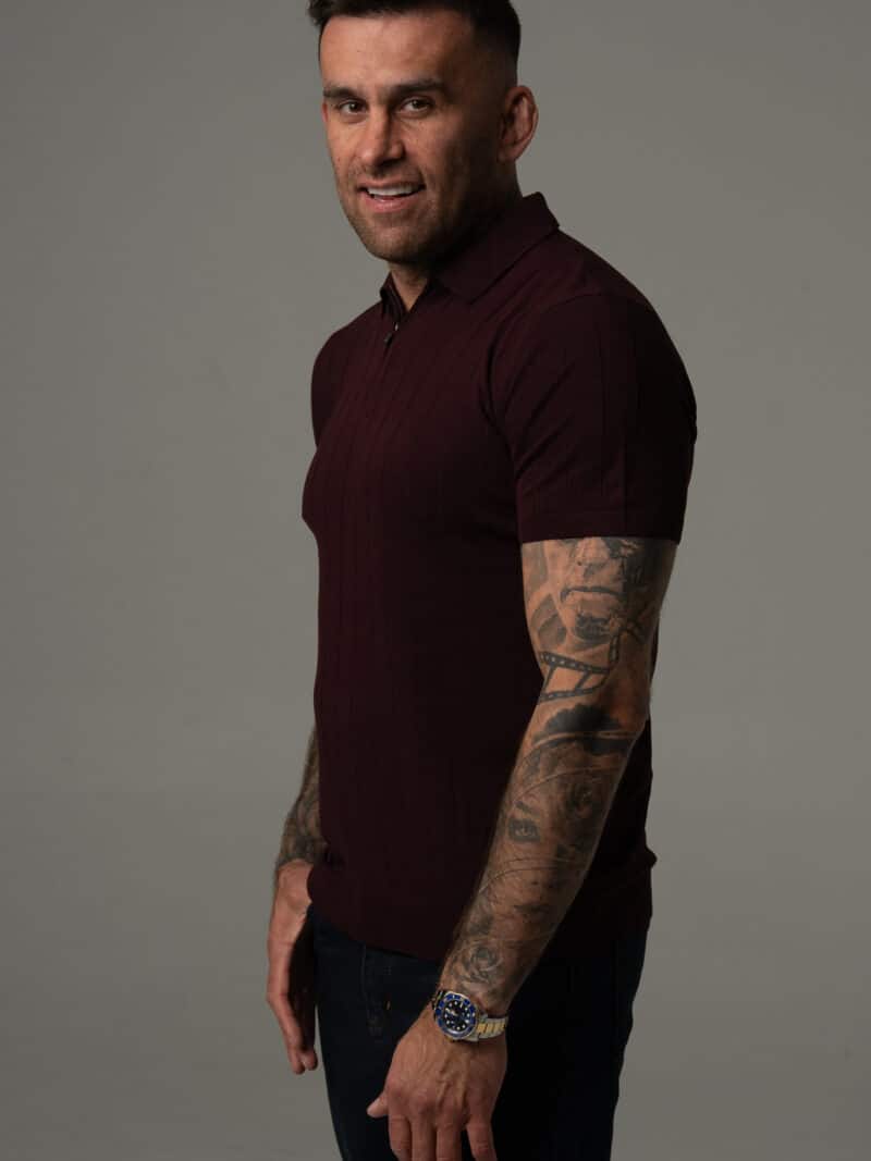 Bordowa dzianinowa koszulka męska polo