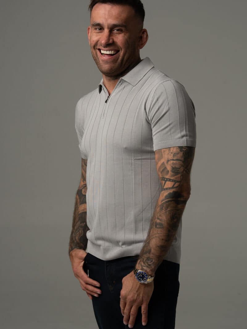 Szara dzianinowa koszulka męska polo