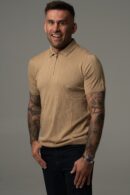 Beżowa dzianinowa koszulka męska polo