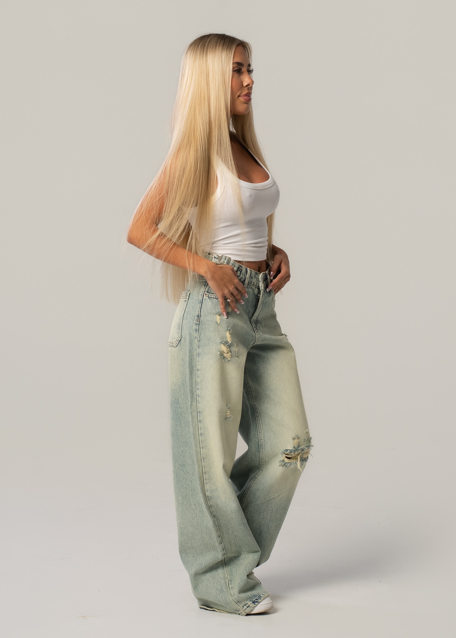 Jeansy damskie vintage light baggy - obrazek 3