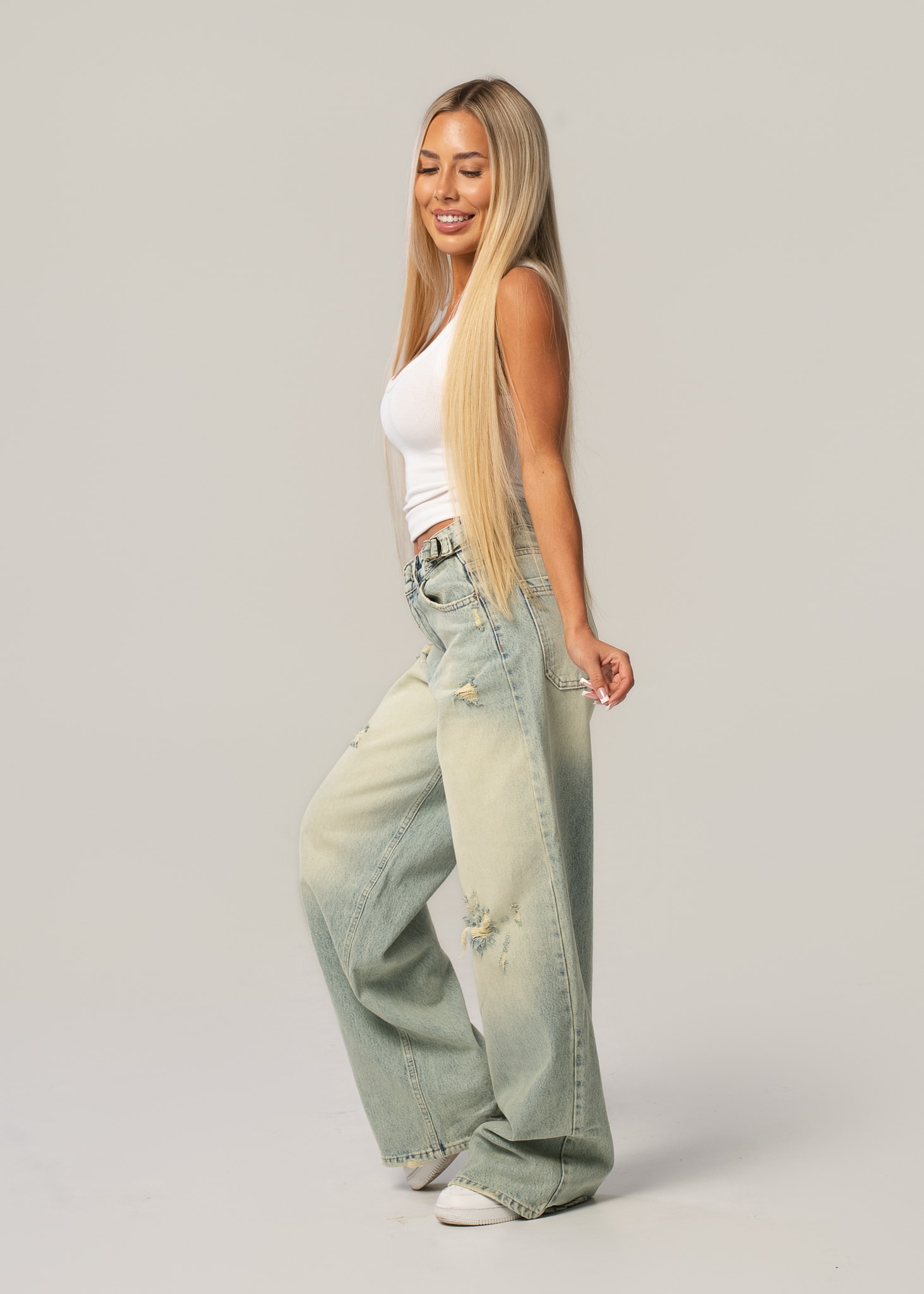 Jeansy damskie vintage light baggy - obrazek 2