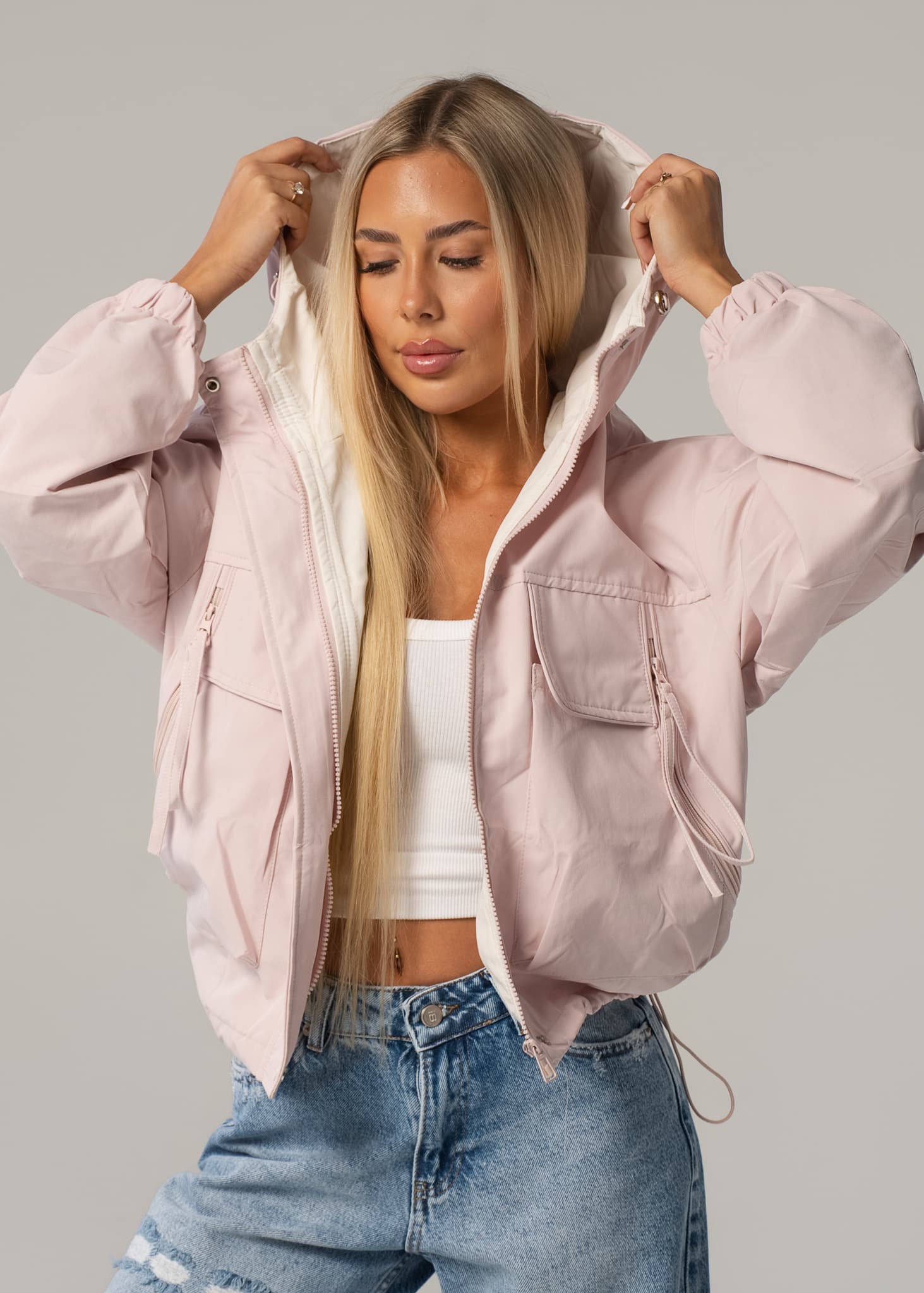 Lekka kurtka damska pink & white - obrazek 2