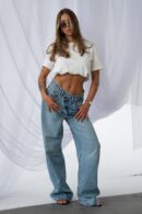 Jeansy damskie wide leg asymetryczne